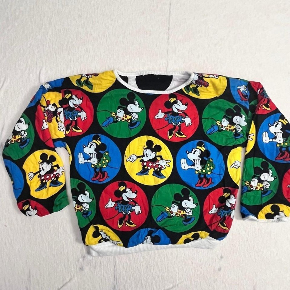 Vintage‎ Disney Mickey & Minnie Reversible Sweatshirt Colorful Graphic Pullover